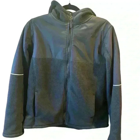 Lands' End Fleece Jacket  Zip Up Hooded Long Sleeves Pocket Black Womens Size XL - Picture 2 of 7